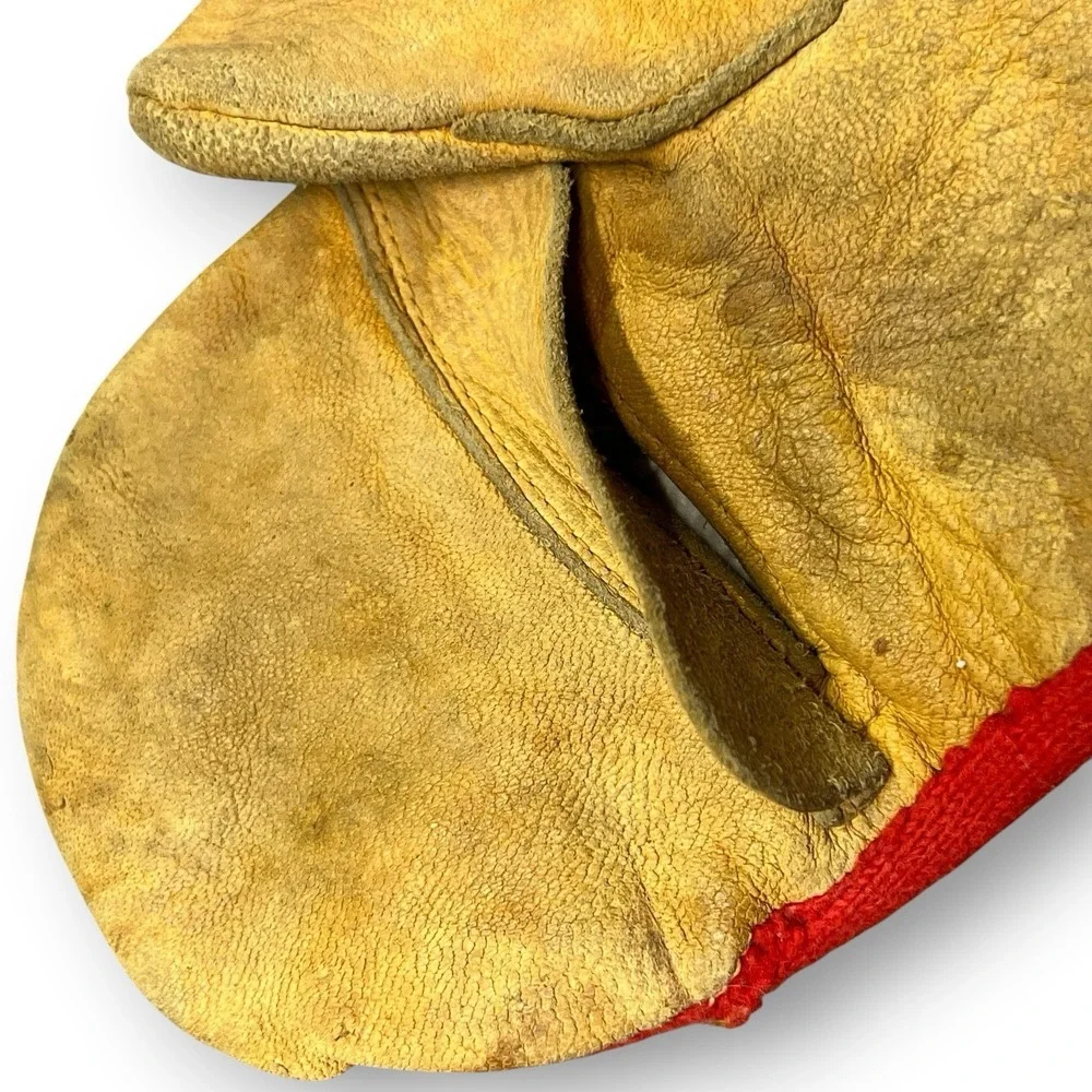 Vintage Leather Wool Chopper Mittens Red Work Hunting Cold Weather Gloves USA